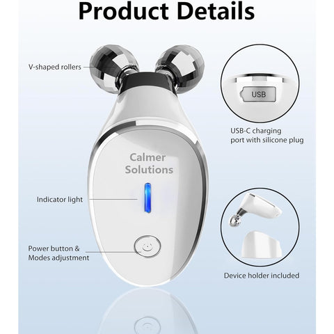 Micro-Current-Facial-Device, Face Roller Skin Care Tool, Face Massager Glossy White