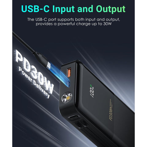 Portable-Phone-Charger - 40000mAh Power Bank PD30W Fast Charger Built-in 2 Detachable Output Cables, Flashlight and LED Display for iPhone and Android iPhone and Most Electronic Devices