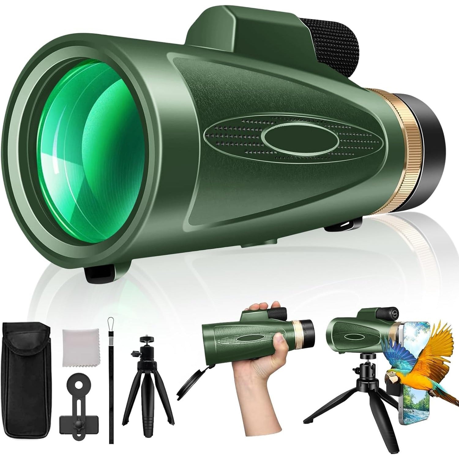 Monocular Telescope 80x100 High Power with Smartphone Adapter Tripod,Larger Vision Monoculars for Adults with BAK4 Prism & FMC Lens, Suitable for Bird Watching Hunting Hiking Camping Wildlife-Black