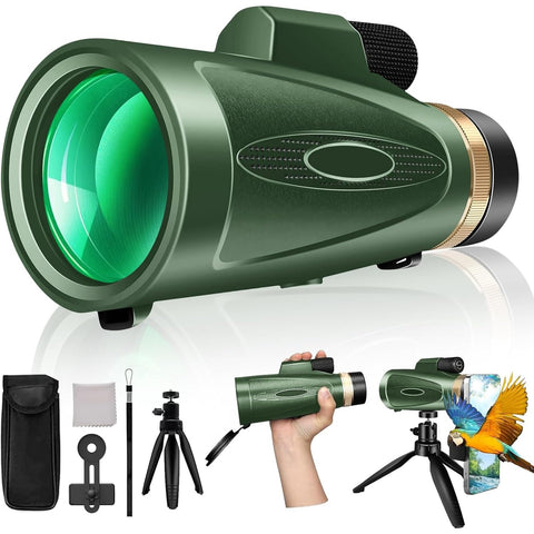 Monocular Telescope 80x100 High Power with Smartphone Adapter Tripod,Larger Vision Monoculars for Adults with BAK4 Prism & FMC Lens, Suitable for Bird Watching Hunting Hiking Camping Wildlife-Black