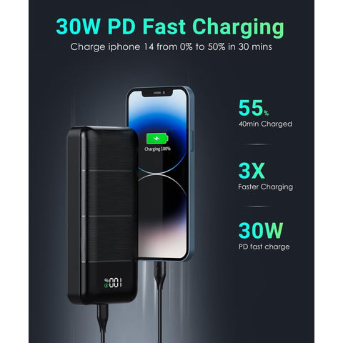 32000mAh Power-Bank-Portable-Charger - Output 5V3A Fast Charger Portable Charger with  LED Display Compatible with Smartphones and All USB Devices (Black)