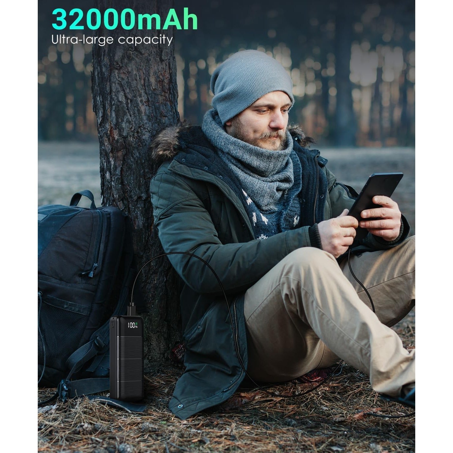 32000mAh Power-Bank-Portable-Charger - Output 5V3A Fast Charger Portable Charger with  LED Display Compatible with Smartphones and All USB Devices (Black)