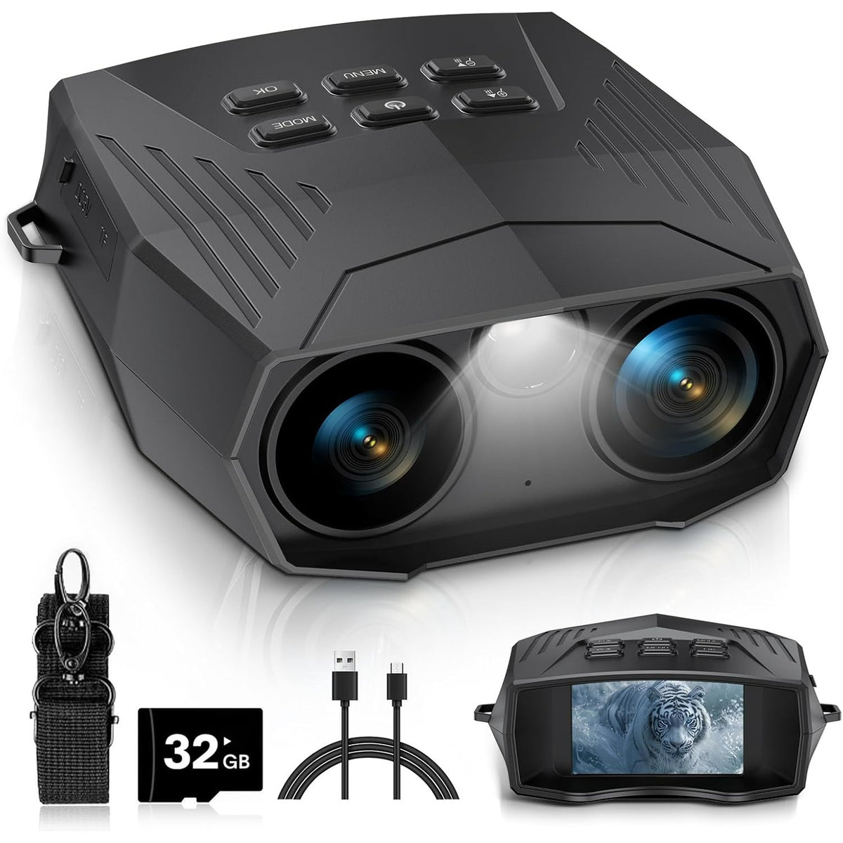 Night Vision Goggles - 5K Adult Night Vision Binoculars, 5000mAh Rechargeable Infrared Binoculars with 3'' Large Screen, 10x Digital Zoom w/ Flashlight for Camping