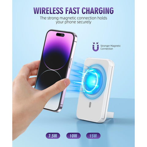 for Magnetic Power Bank, 6800mAh Wireless Portable Charger with PD30W Fast Charging, Battery Pack Built-in 2 Output Cables for iPhone 15/14/13/12 Series(Black)
